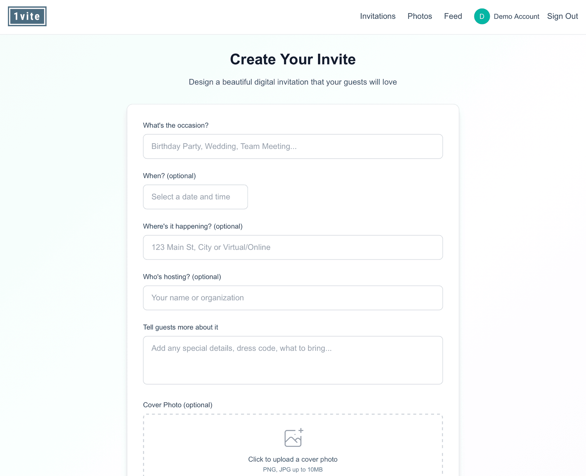 1vite create invitation interface